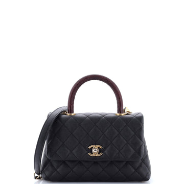 Chanel Coco Top Handle Bag Quilted Caviar with Lizard Mini