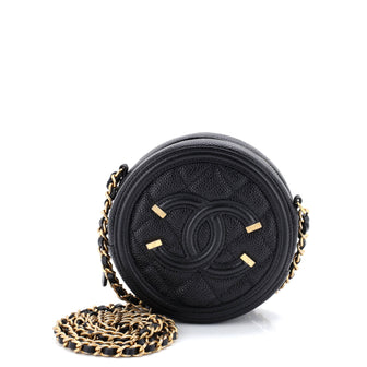 Chanel Filigree Round Clutch with Chain Quilted Caviar Mini