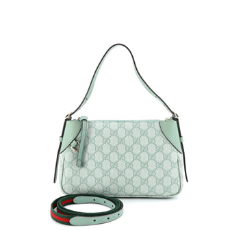 Gucci Emblem Shoulder Bag GG Coated Canvas with Leather Small