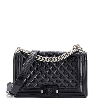 Chanel Boy Flap Bag Quilted Plexiglass Patent Old Medium