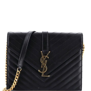 Saint Laurent Classic Monogram Envelope Chain Bag Matelasse Chevron Leather Medium