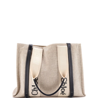Chloe Woody Tote Canvas with Leather Medium