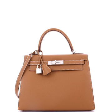 Hermes Kelly Handbag Brown Epsom with Palladium Hardware 28
