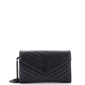Saint Laurent Classic Monogram Wallet on Chain Matelasse Chevron Leather Medium