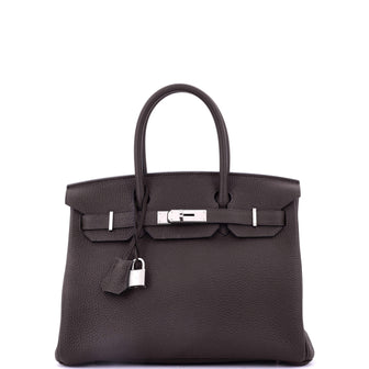 Hermes Birkin Handbag Brown Togo with Palladium Hardware 30