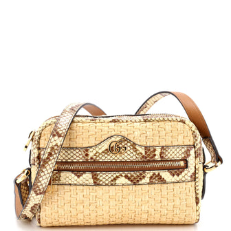Gucci Ophidia Shoulder Bag Raffia with Snakeskin Mini