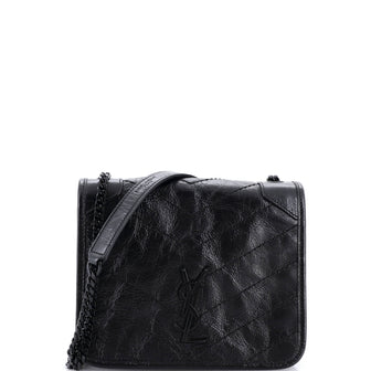 Saint Laurent Niki Chain Wallet Matelasse Chevron Leather