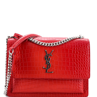 Saint Laurent Sunset Crossbody Bag Crocodile Embossed Leather Medium