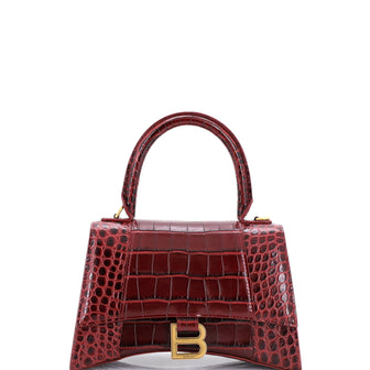 Balenciaga Hourglass Top Handle Bag Crocodile Embossed Leather Small