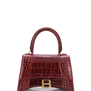 Balenciaga Hourglass Top Handle Bag Crocodile Embossed Leather Small