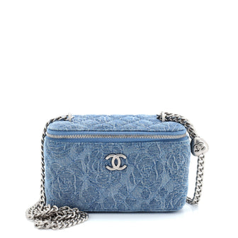 Chanel Sweet Heart Vanity Case with Chain Quilted Camellia Denim Small
