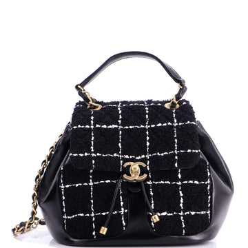 Chanel CC Drawstring Flap Backpack Tweed and Leather Mini