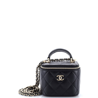 Chanel Classic Top Handle Vanity Case with Chain Quilted Lambskin Mini