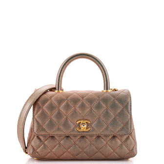 Chanel Coco Top Handle Bag Quilted Iridescent Caviar Mini