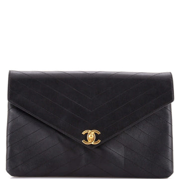 Chanel Coco Chevron Flap Clutch Stitched Calfskin