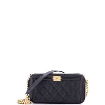 Chanel Boy Double Zip Clutch with Chain Quilted Caviar