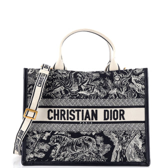 Christian Dior Book Tote with Strap Embroidered Canvas Medium