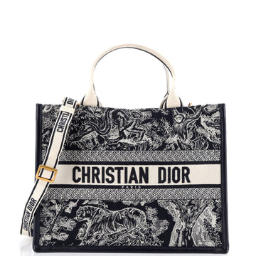 Christian Dior Book Tote with Strap Embroidered Canvas Medium