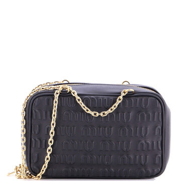 Miu Miu Softy Chain Camera Bag Logo Embossed Leather Medium