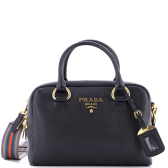 Prada Striped Strap Convertible Bauletto Bag Vitello Phenix Medium