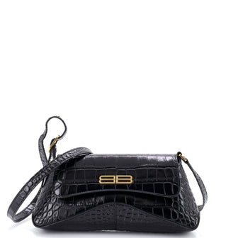 Balenciaga XX Flap Street Shoulder Bag Crocodile Embossed Leather Small
