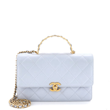 Chanel Logo Chain Top Handle Flap Bag Quilted Lambskin Medium