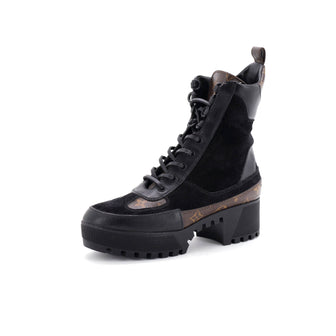 Louis Vuitton Women's Laureate Platform Desert Boots Suede with Monogram Canvas