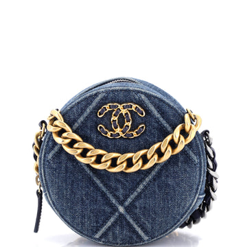 Chanel 19 Round Clutch with Chain Quilted Denim