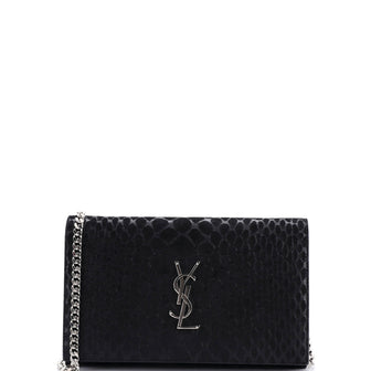 Saint Laurent Classic Monogram Wallet on Chain Python Embossed Suede