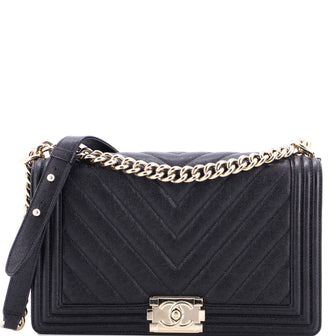 Chanel Boy Flap Bag Chevron Caviar New Medium