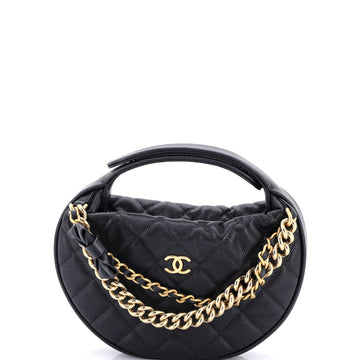 Chanel Double Chain Bow Hobo Pouch Quilted Caviar Mini