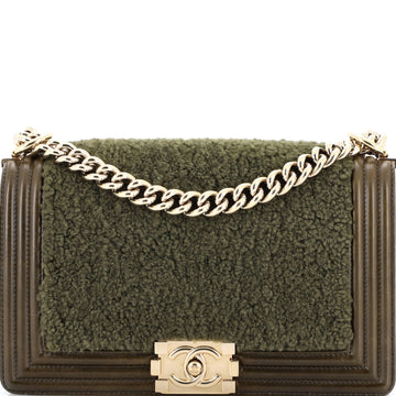 Chanel Boy Flap Bag Shearling with Leather Old Medium