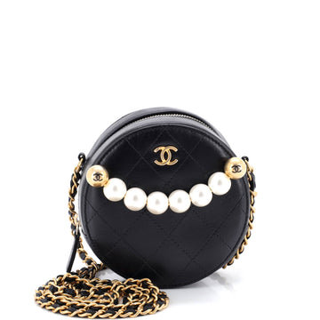 Chanel Chic Pearls Round Clutch with Chain Quilted Lambskin