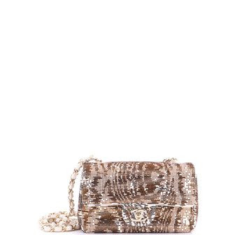 Chanel Classic Single Flap Bag Crystal Embellished Printed Felt Mini