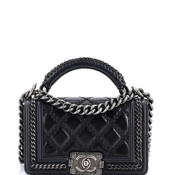 Chanel Chain Handle Boy Flap Bag Quilted Glazed Calfskin Small