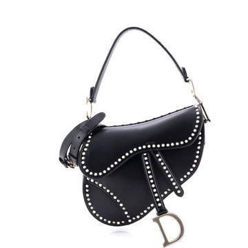 Christian Dior Saddle Handbag with Strap Studded Leather Medium