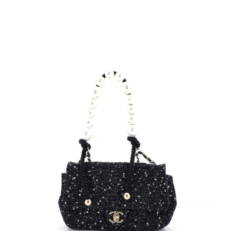 Chanel Pearl Handle Flap Bag Quilted Tweed Mini