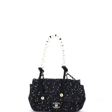 Chanel Pearl Handle Flap Bag Quilted Tweed Mini
