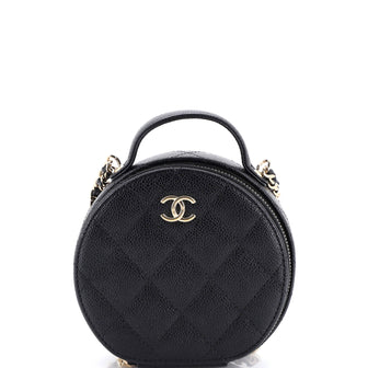 Chanel Handle with Care Round Vanity Case with Chain Quilted Caviar Small