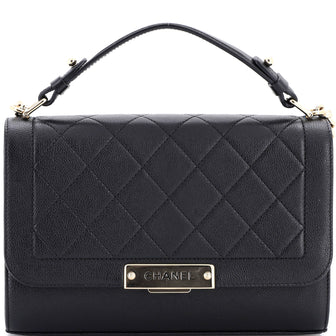 Chanel Label Click Flap Bag Quilted Calfskin Medium