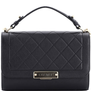 Chanel Label Click Flap Bag Quilted Calfskin Medium