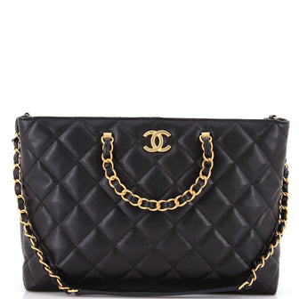 Chanel CC Chain Handle Shopping Tote Quilted Caviar Medium