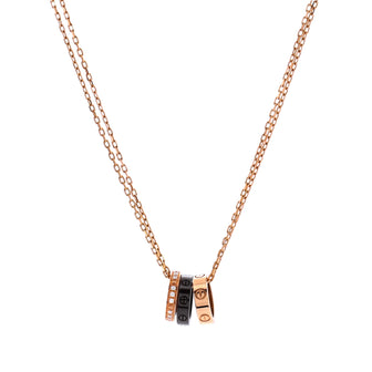 Cartier Love 3 Ring Pendant Necklace 18K Rose Gold and Ceramic with Diamonds