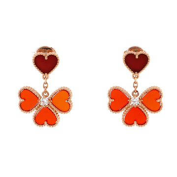 Van Cleef & Arpels Sweet Alhambra Effeuillage Heart Earrings 18K Rose Gold with Carnelian and Diamonds