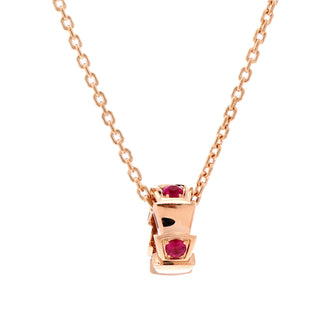 Bvlgari Serpenti Viper Pendant Necklace 18K Rose Gold with Rubies