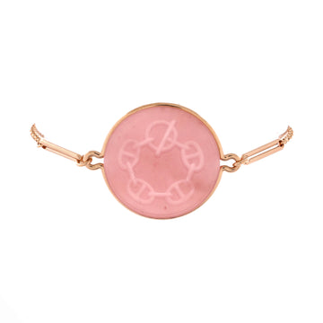 Hermes Ex-Libris Bracelet 18K Rose Gold with Pink Chalcedony Large