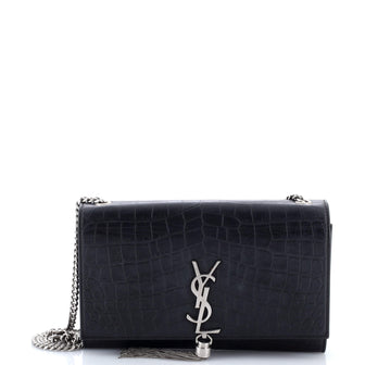 Saint Laurent Classic Monogram Tassel Crossbody Bag Crocodile Embossed Leather Medium