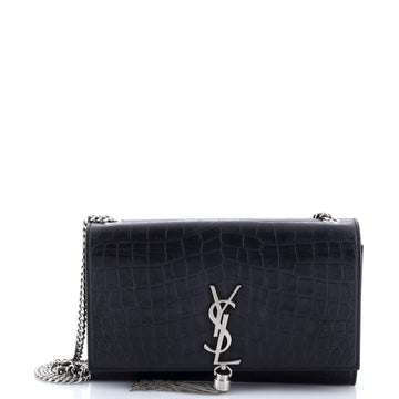 Saint Laurent Classic Monogram Tassel Crossbody Bag Crocodile Embossed Leather Medium