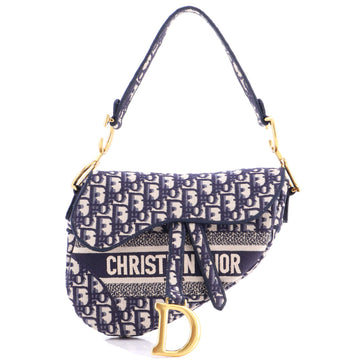 Christian Dior Saddle Handbag Logo Embroidered Oblique Canvas Medium