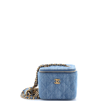 Chanel Pearl Crush Vanity Case with Chain Quilted Denim Mini